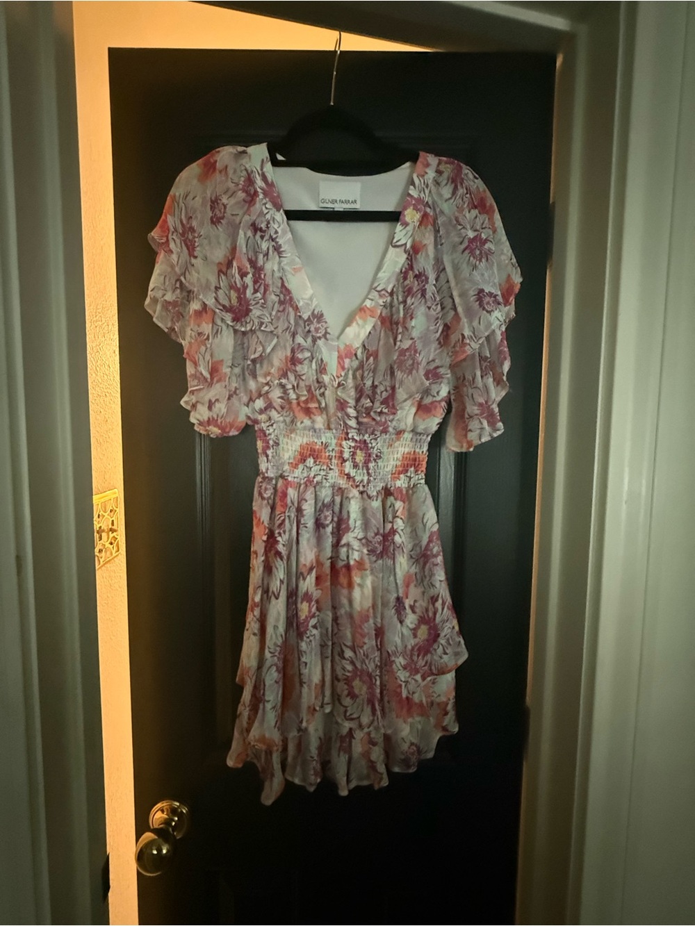 Aqua Floral Ruffle V-Neck Mini Dress - Pink & Peach